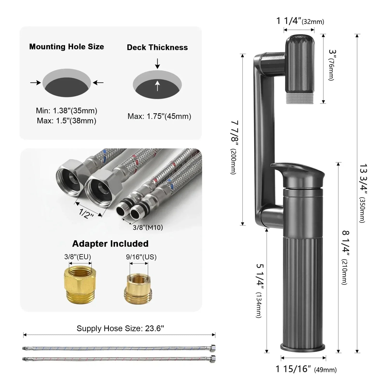 Recertified-Lefton 360° Rotatable Single-Hole Bathroom Faucet-BF2208-US