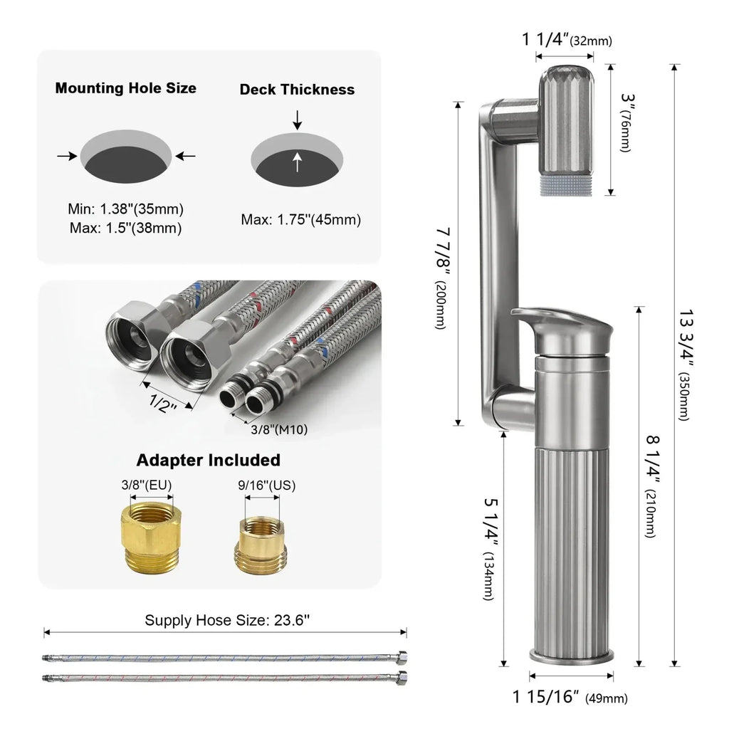 Recertified-Lefton 360° Rotatable Single-Hole Bathroom Faucet-BF2208-US