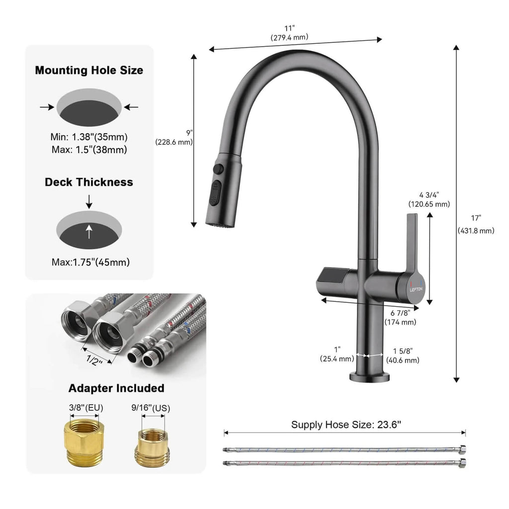 Recertified-Lefton Touchless Sensor Kitchen Faucet with Temperature Display-KF2206-US