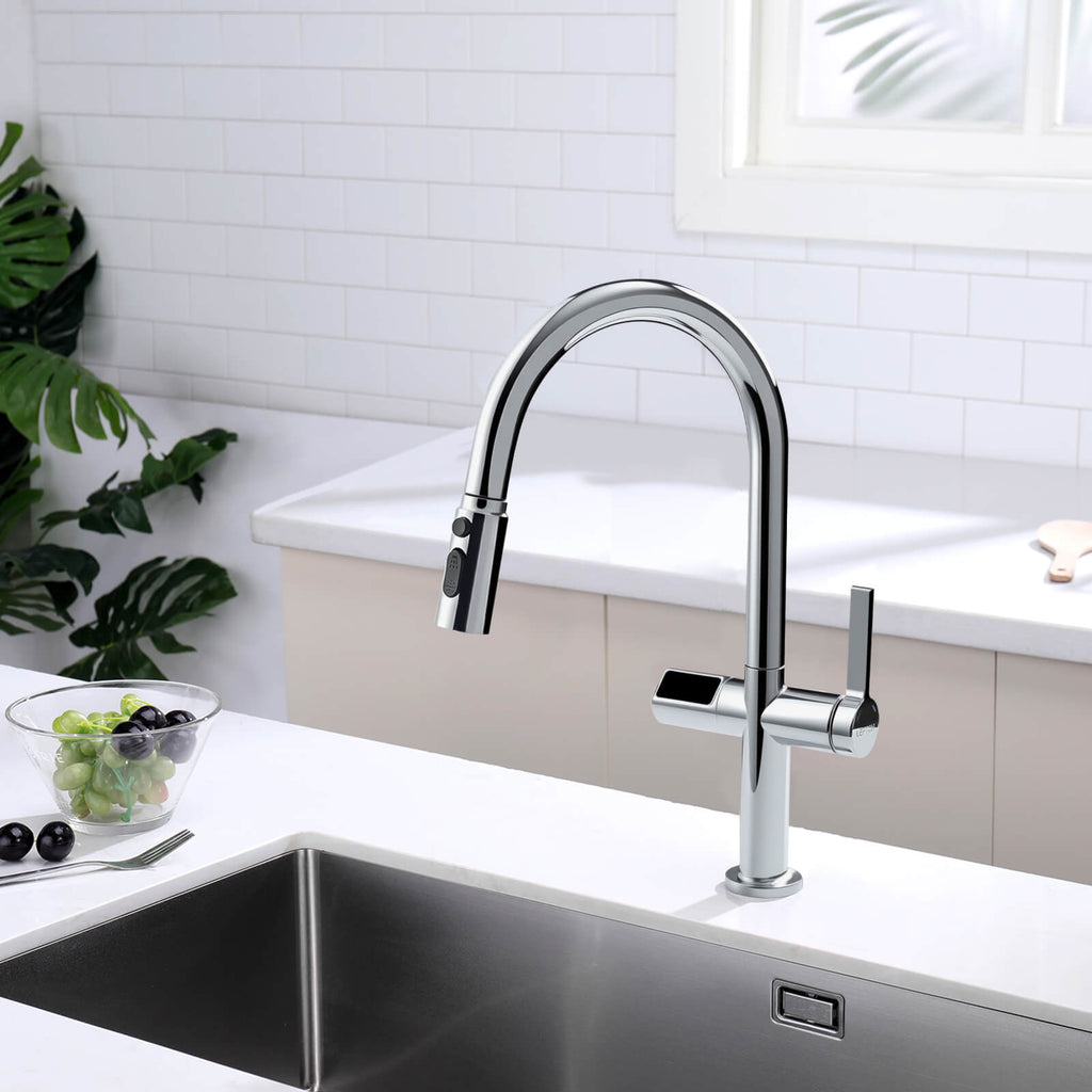 Recertified-Lefton Touchless Sensor Kitchen Faucet with Temperature Display-KF2206-US