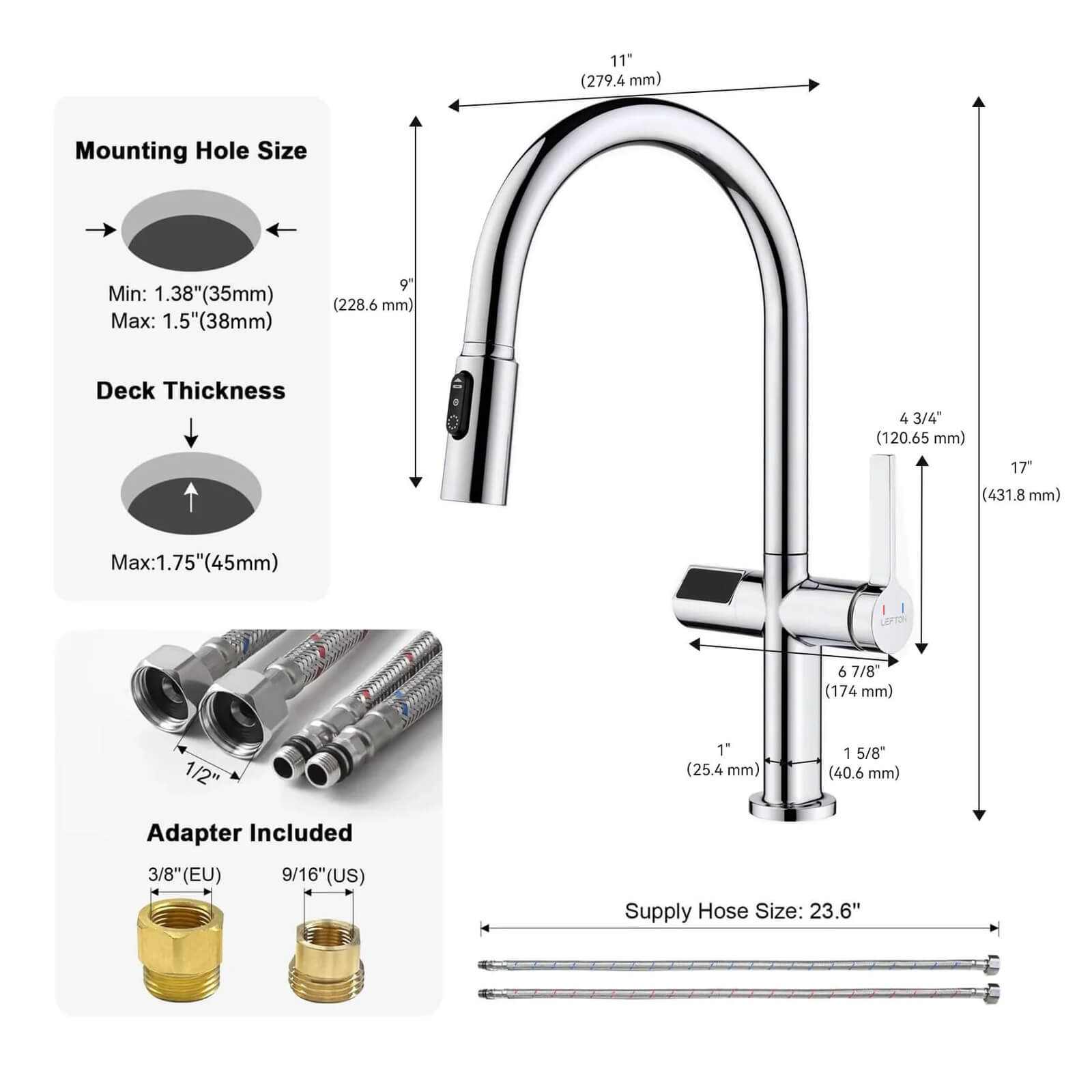 Recertified-Lefton Touchless Sensor Kitchen Faucet with Temperature Display-KF2206-US