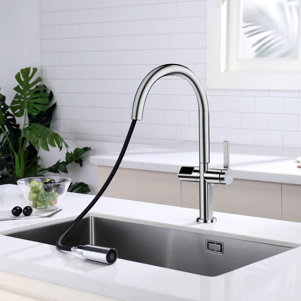 Recertified-Lefton Touchless Sensor Kitchen Faucet with Temperature Display-KF2206-US