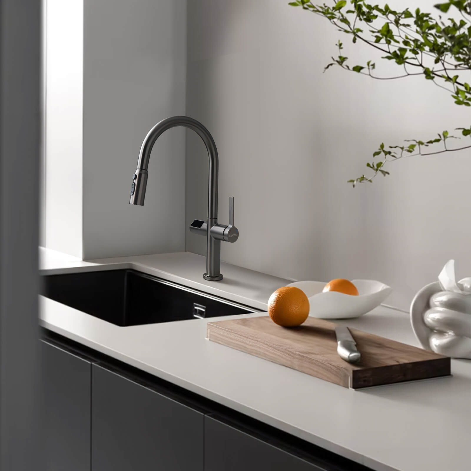 Recertified-Lefton Touchless Sensor Kitchen Faucet with Temperature Display-KF2206-US
