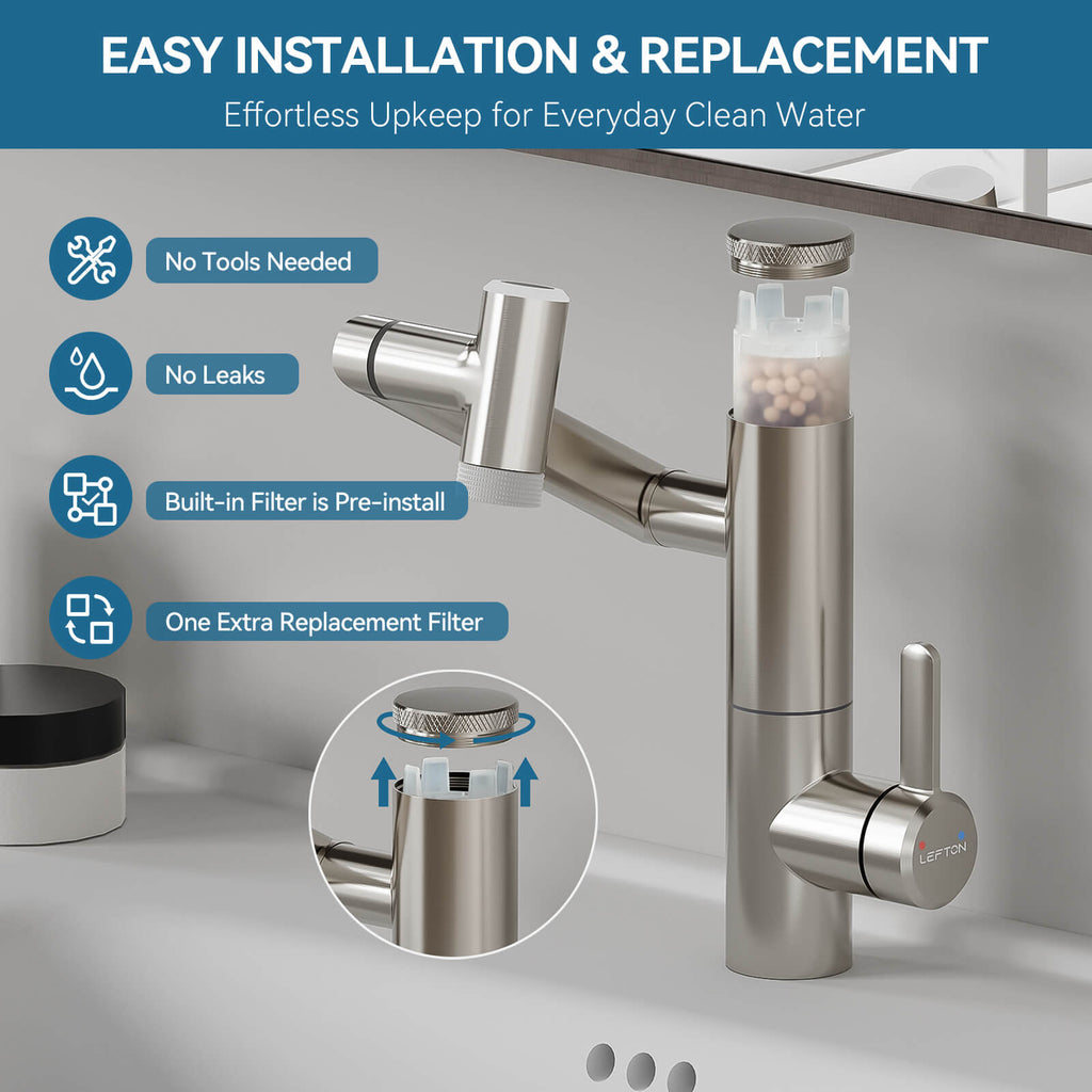 Lefton 1080° Rotating Bathroom Built-in Filter Faucet With Temperature Display-BPF01