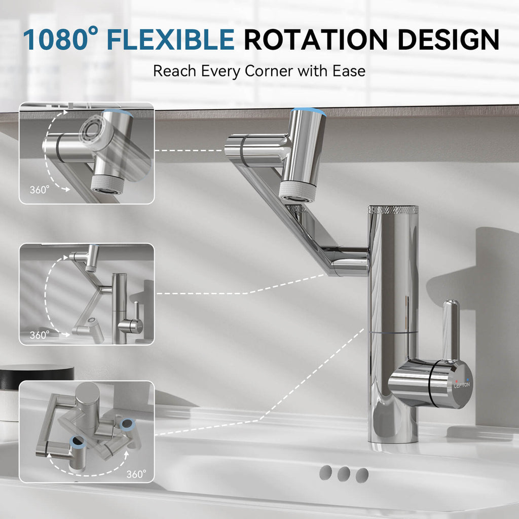 Lefton 1080° Rotating Bathroom Built-in Filter Faucet With Temperature Display-BPF01