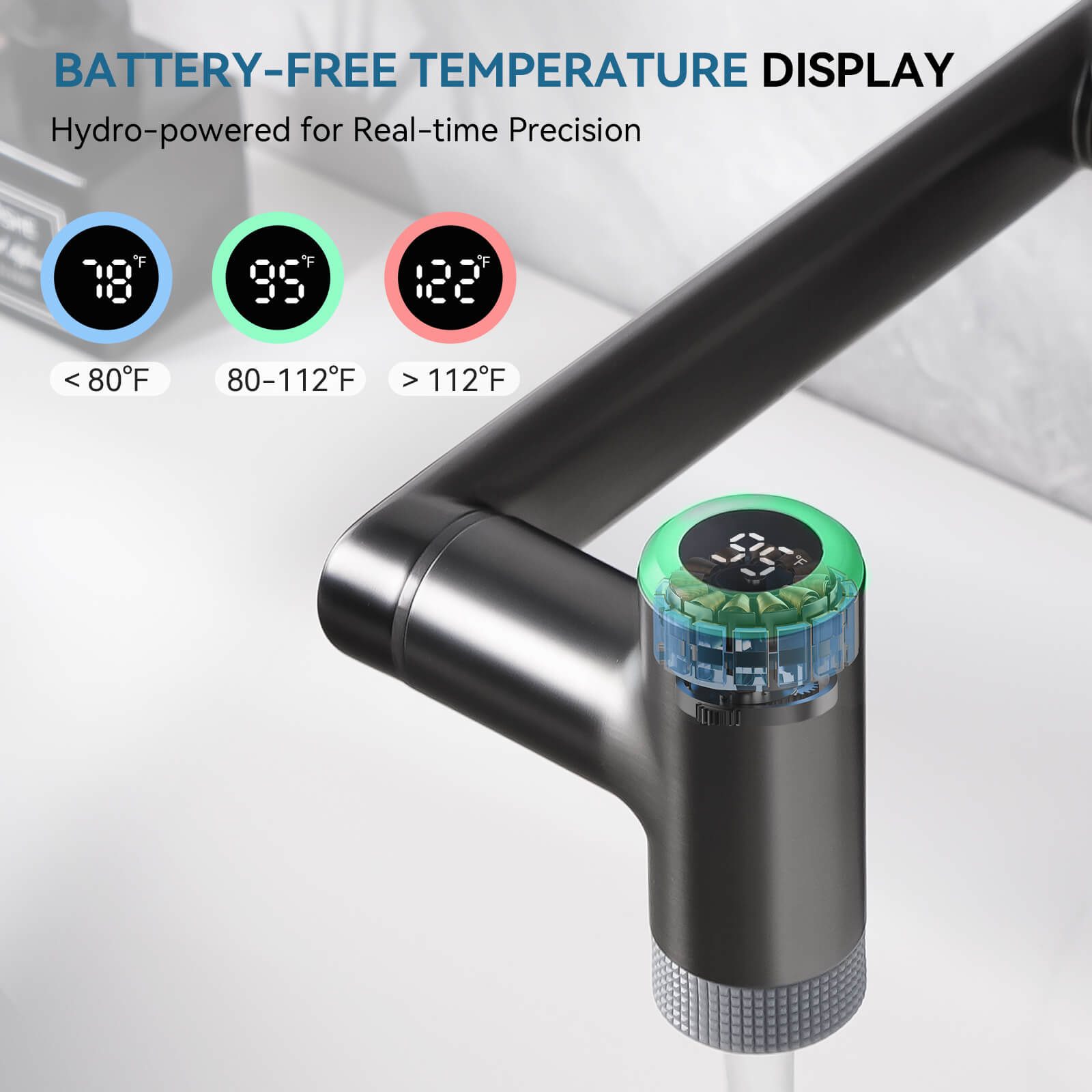 Lefton 1080° Rotating Bathroom Built-in Filter Faucet With Temperature Display-BPF01