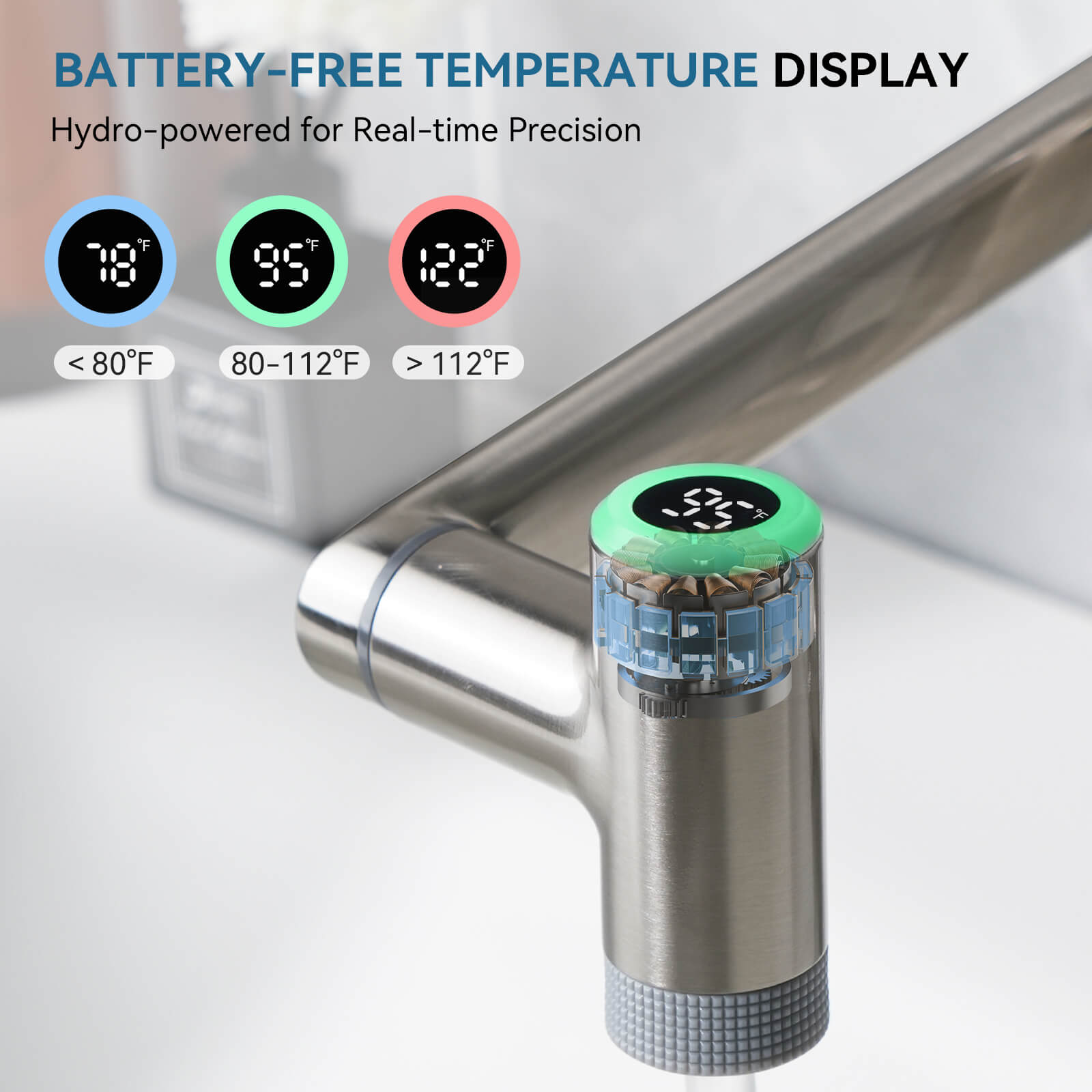 Lefton 1080° Rotating Bathroom Built-in Filter Faucet With Temperature Display-BPF01