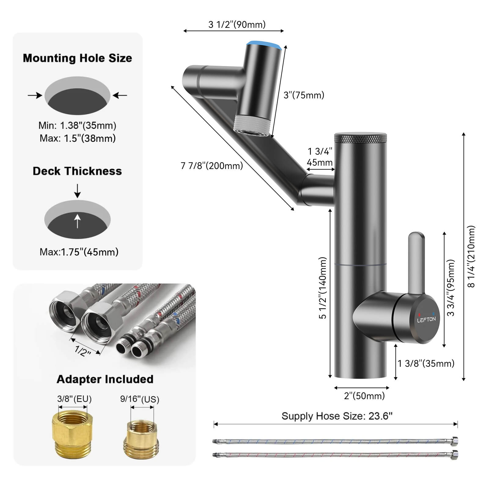 Lefton 1080° Rotating Bathroom Built-in Filter Faucet With Temperature Display-BPF01