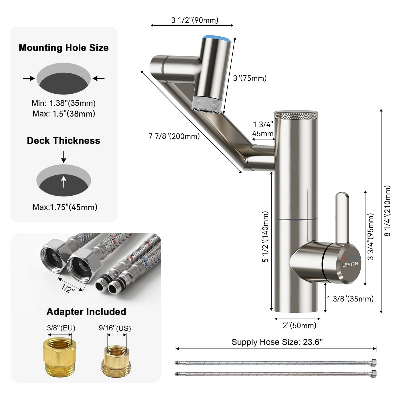 Lefton 1080° Rotating Bathroom Built-in Filter Faucet With Temperature Display-BPF01