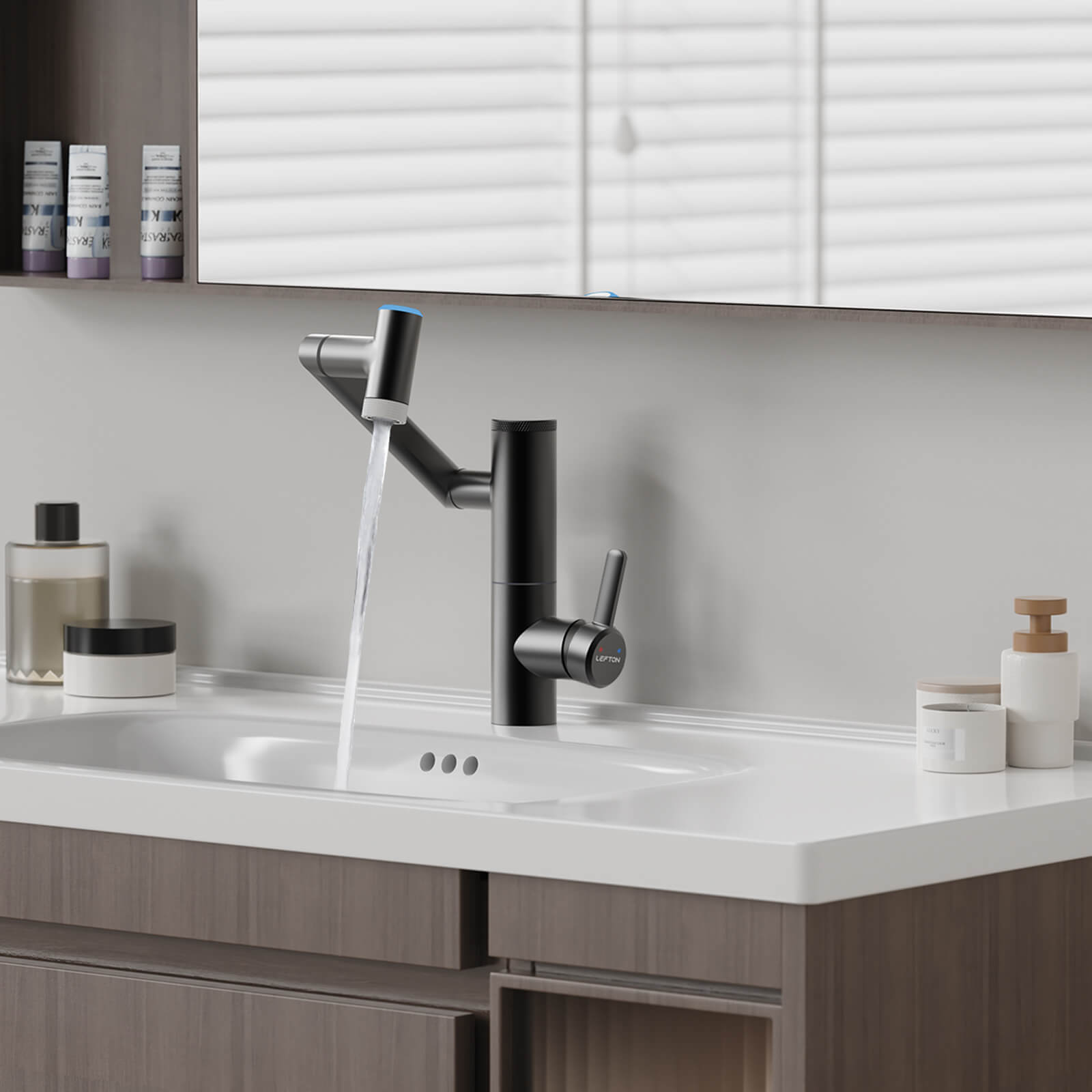 Lefton 1080° Rotating Bathroom Built-in Filter Faucet With Temperature Display-BPF01
