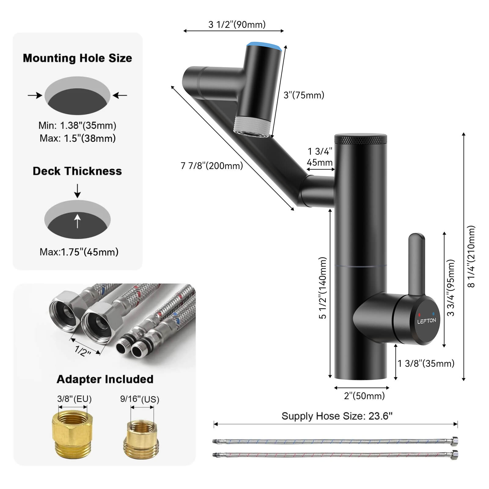 Lefton 1080° Rotating Bathroom Built-in Filter Faucet With Temperature Display-BPF01