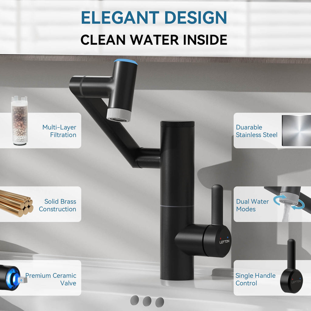 Lefton 1080° Rotating Bathroom Built-in Filter Faucet With Temperature Display-BPF01