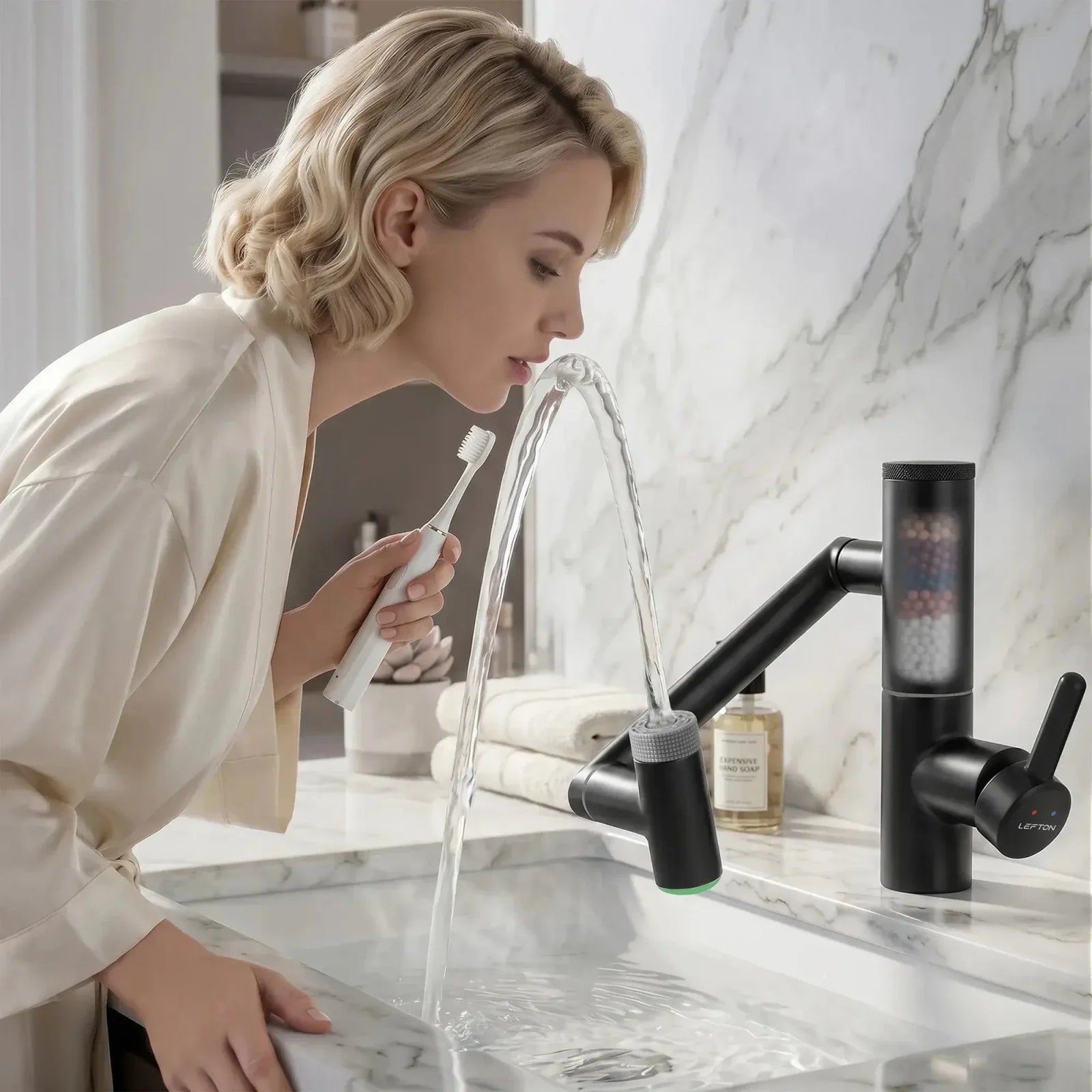 Lefton 1080° Rotating Bathroom Built-in Filter Faucet With Temperature Display-BPF01