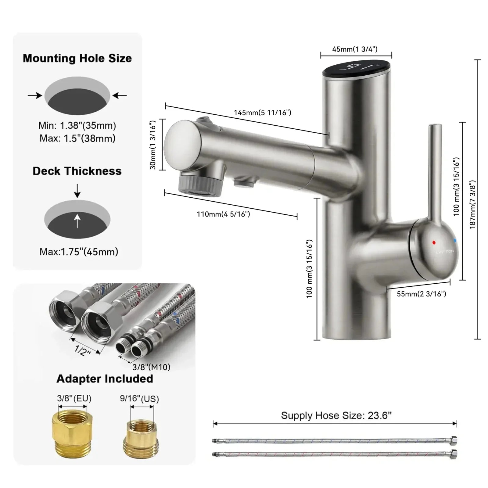 Lefton Single-Handle Bathroom Fountain Faucet With Temperature Display-BF2502