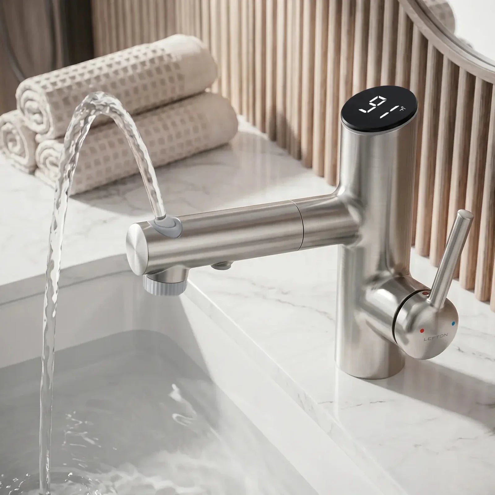 Lefton Single-Handle Bathroom Fountain Faucet With Temperature Display-BF2502