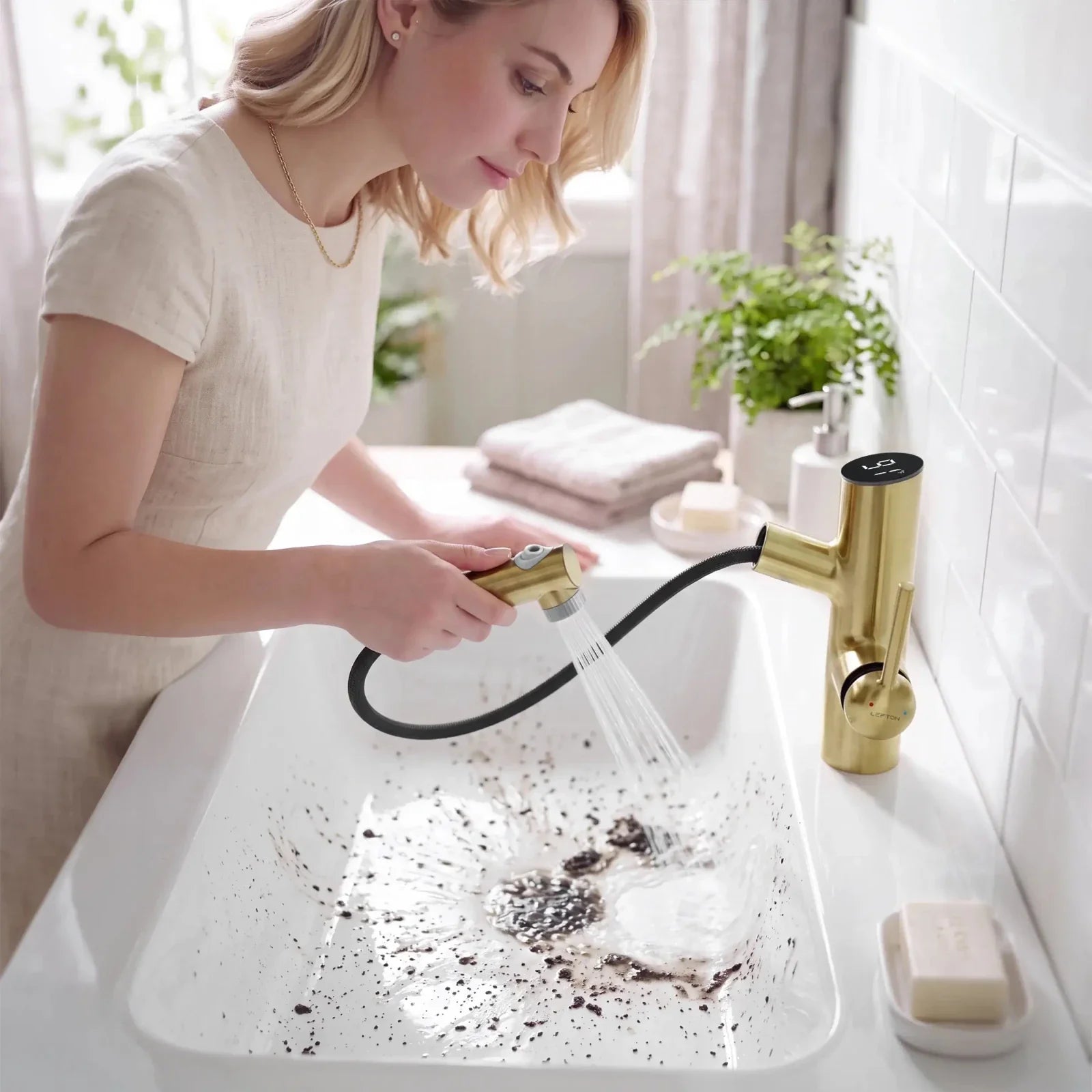 Lefton Single-Handle Bathroom Fountain Faucet With Temperature Display-BF2502