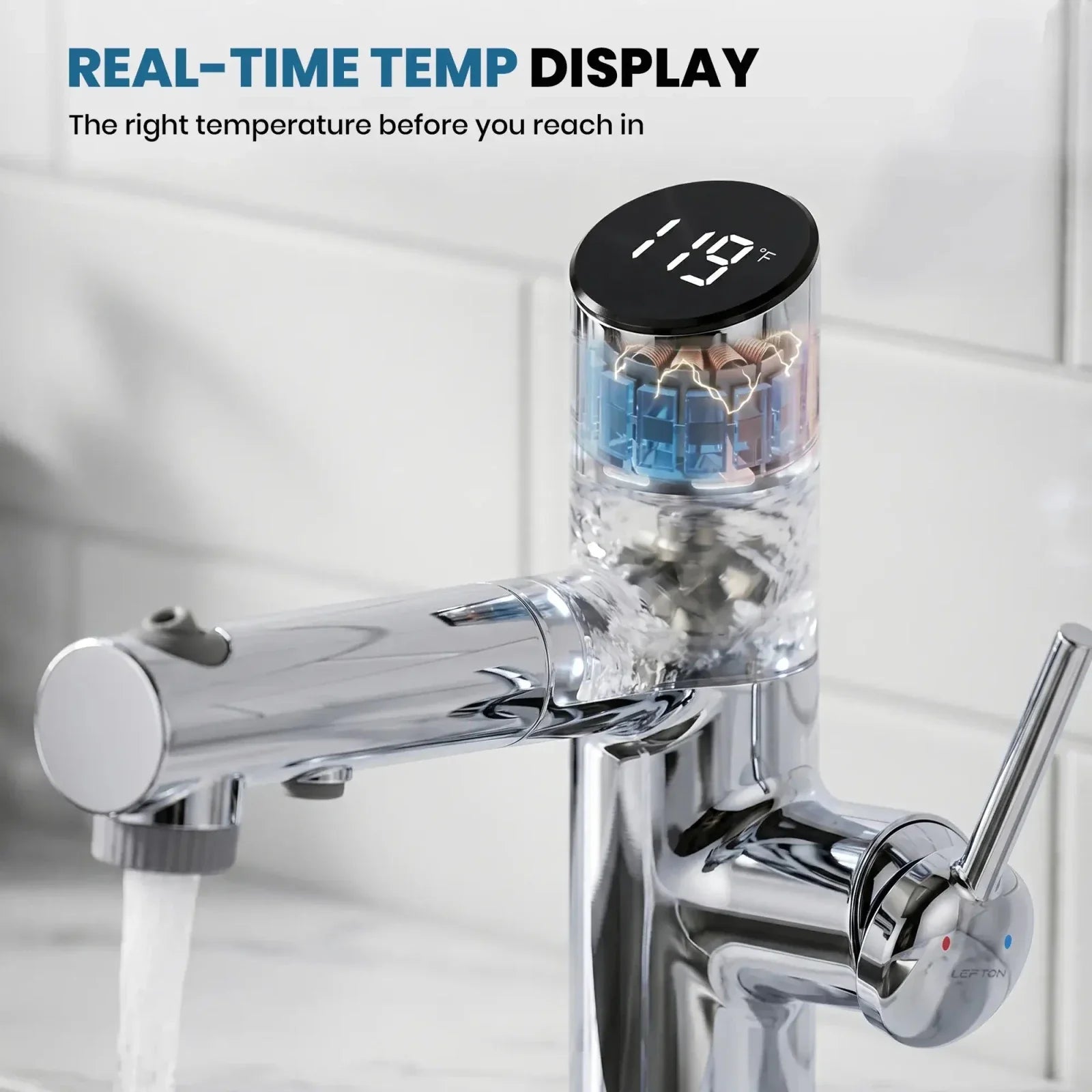 Lefton Single-Handle Bathroom Fountain Faucet With Temperature Display-BF2502