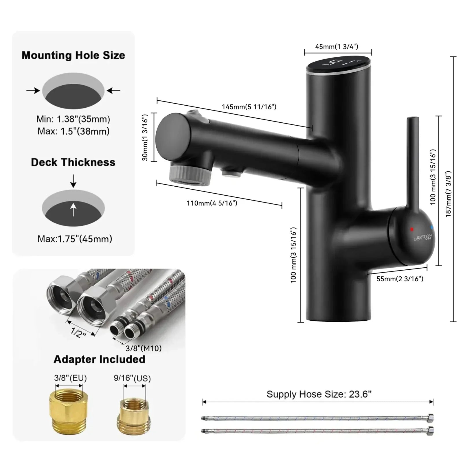 Lefton Single-Handle Bathroom Fountain Faucet With Temperature Display-BF2502
