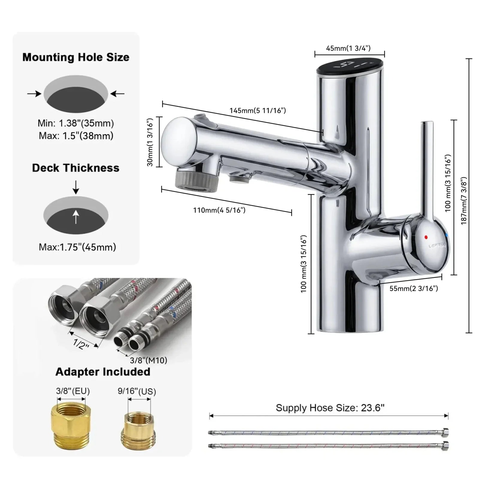 Lefton Single-Handle Bathroom Fountain Faucet With Temperature Display-BF2502