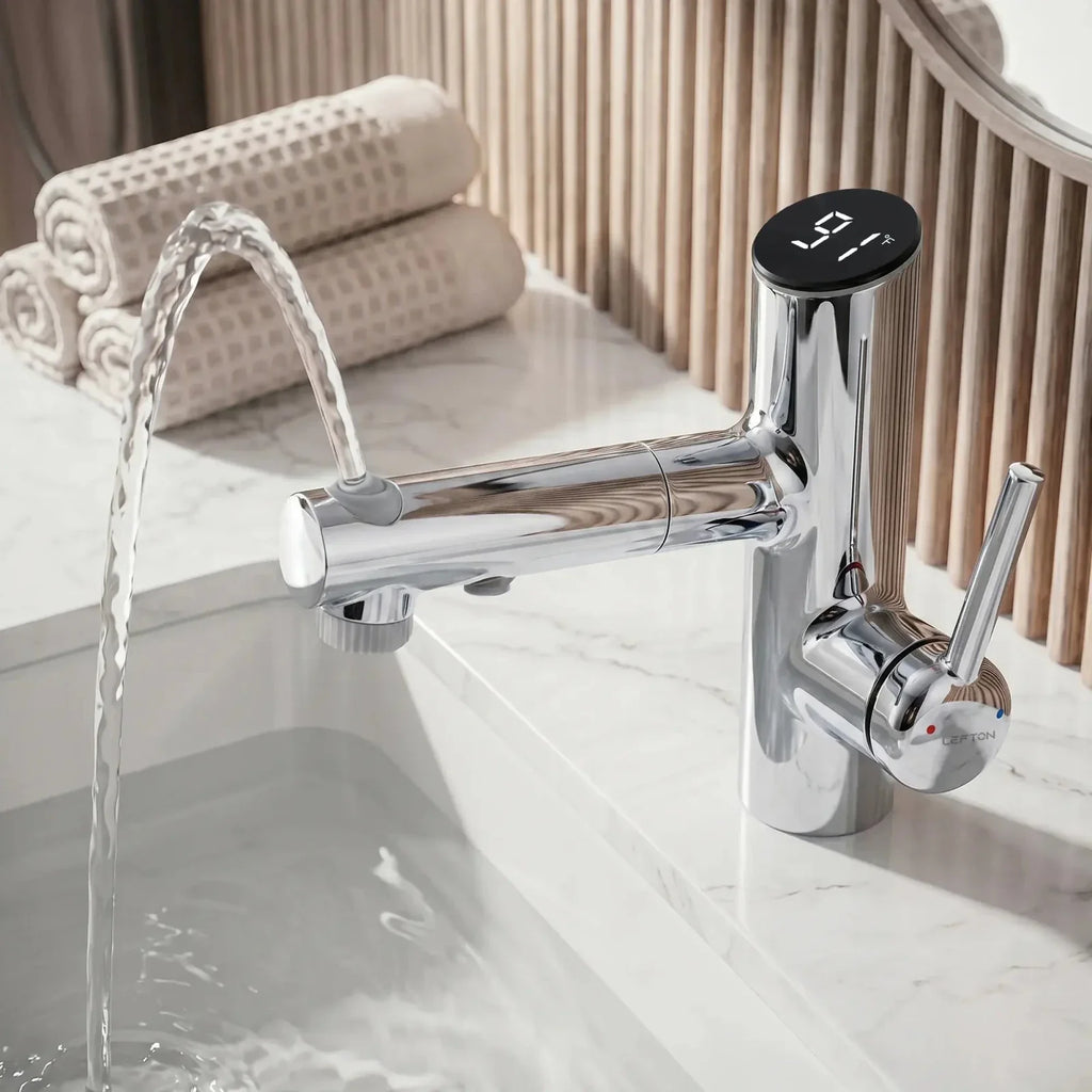 Lefton Single-Handle Bathroom Fountain Faucet With Temperature Display-BF2502