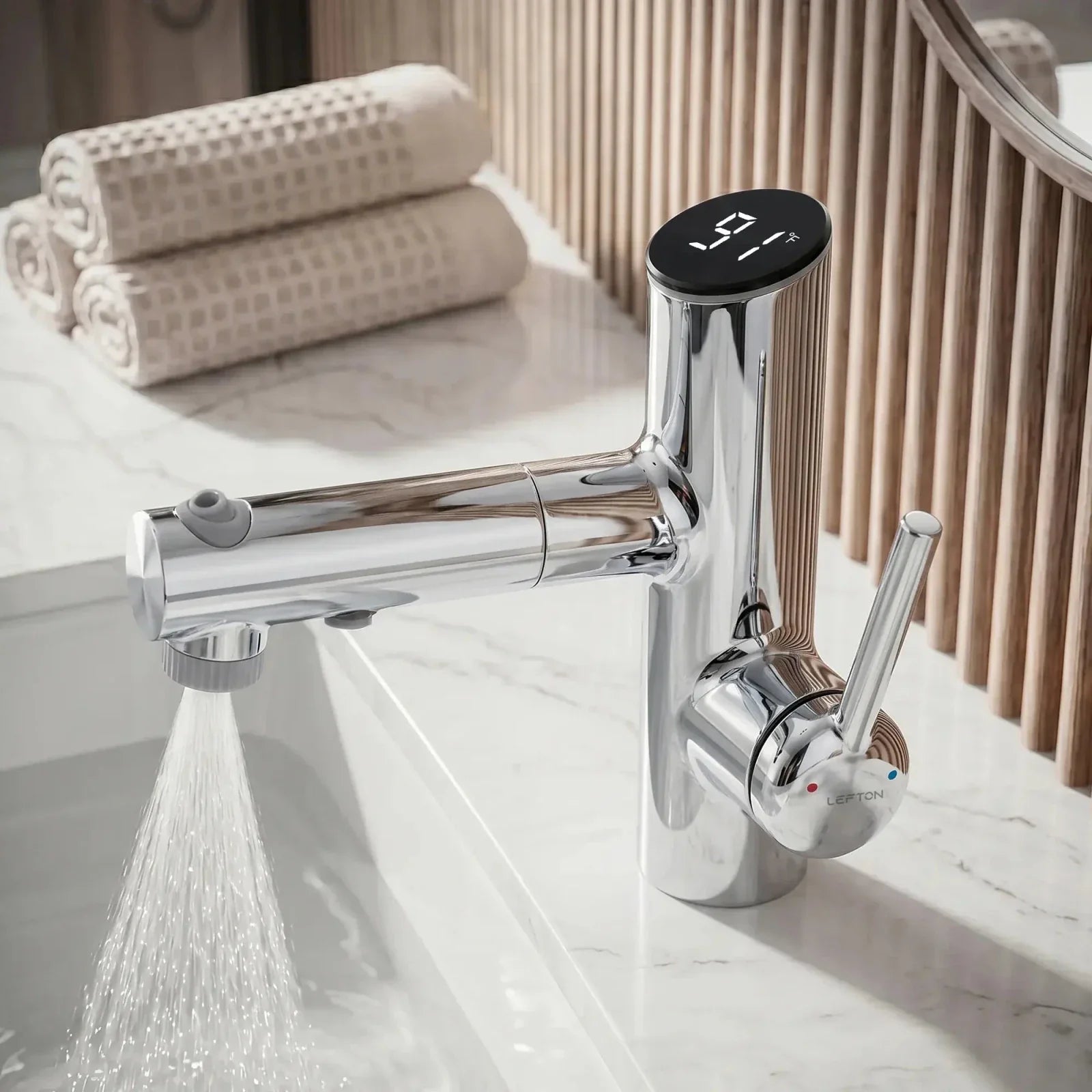 Lefton Single-Handle Bathroom Fountain Faucet With Temperature Display-BF2502