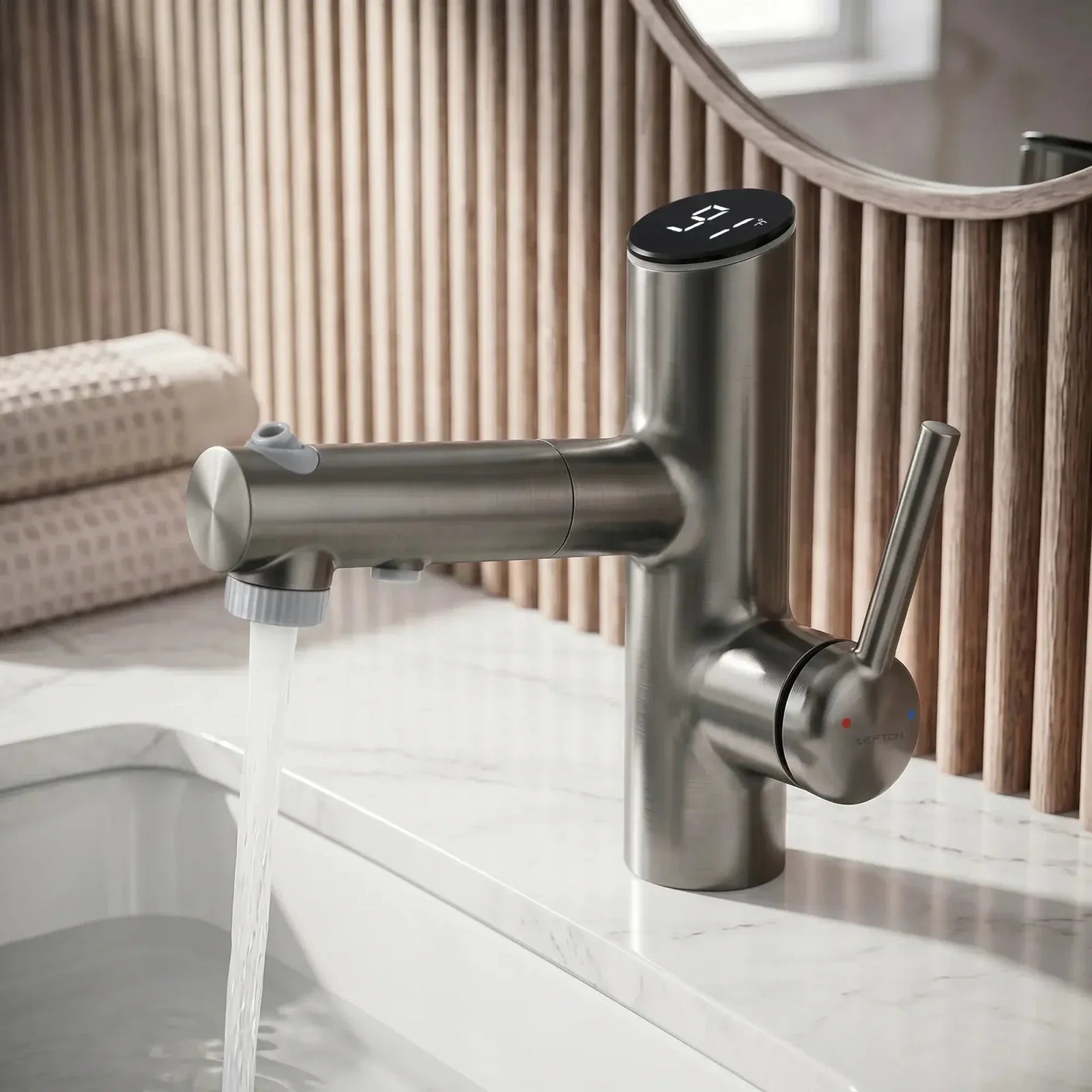Lefton Single-Handle Bathroom Fountain Faucet With Temperature Display-BF2502