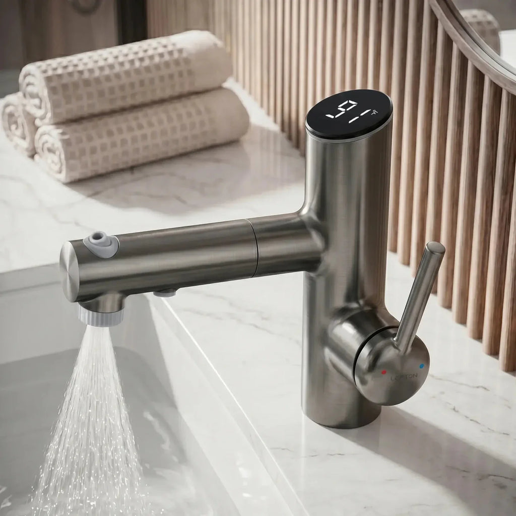 Lefton Single-Handle Bathroom Fountain Faucet With Temperature Display-BF2502