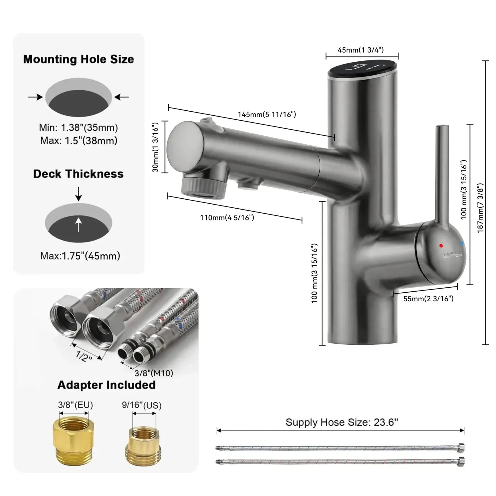 Lefton Single-Handle Bathroom Fountain Faucet With Temperature Display-BF2502