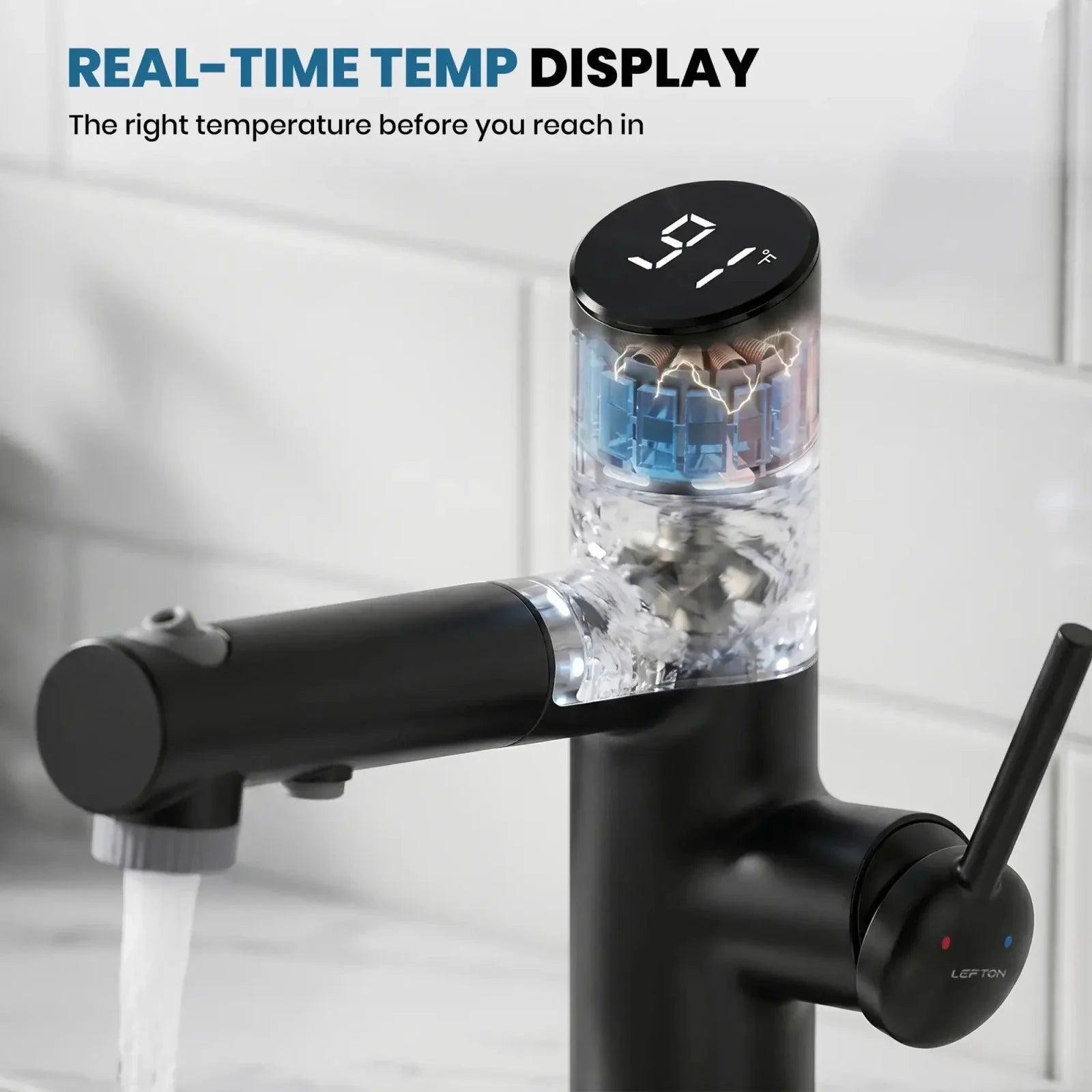 Lefton Single-Handle Bathroom Fountain Faucet With Temperature Display-BF2502