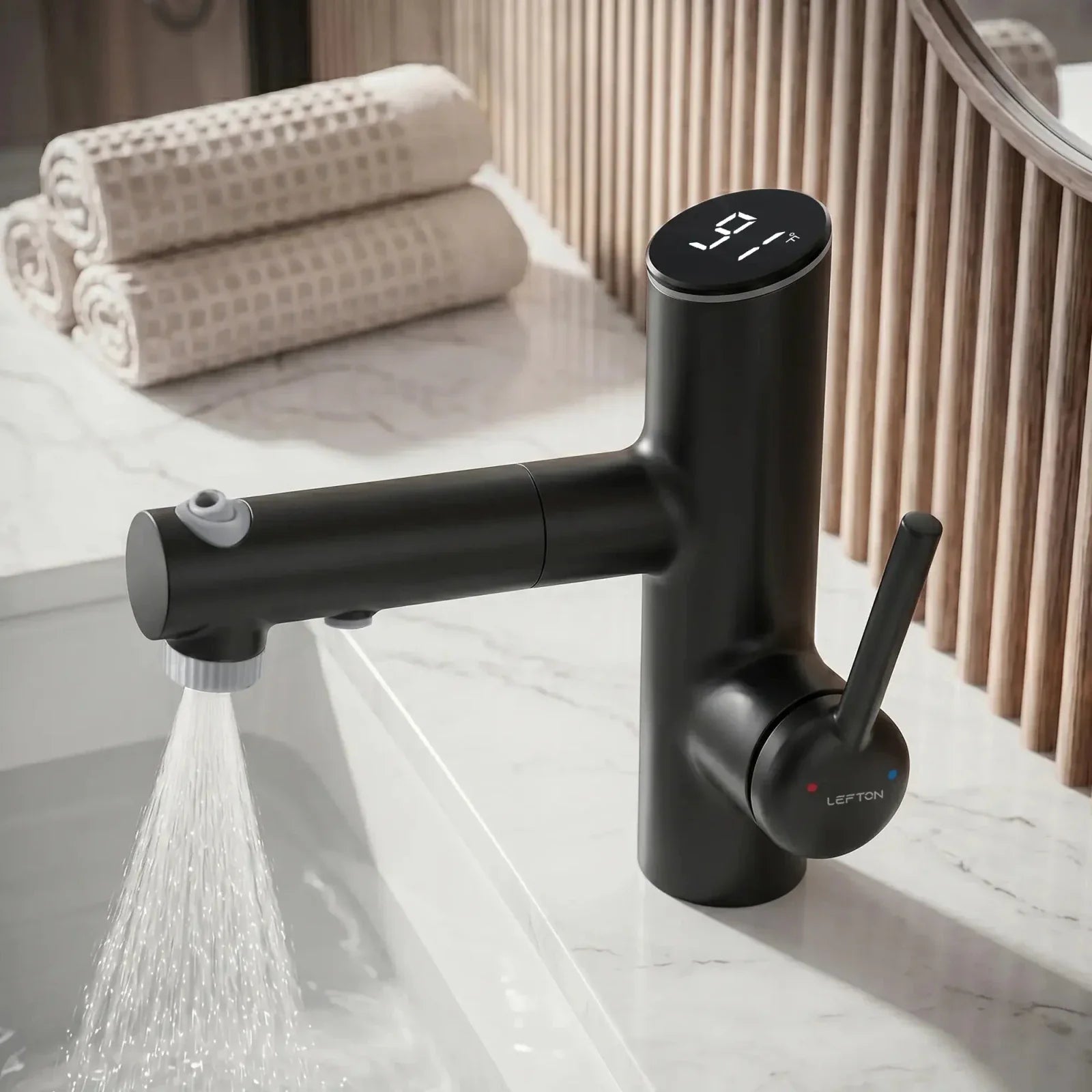 Lefton Single-Handle Bathroom Fountain Faucet With Temperature Display-BF2502