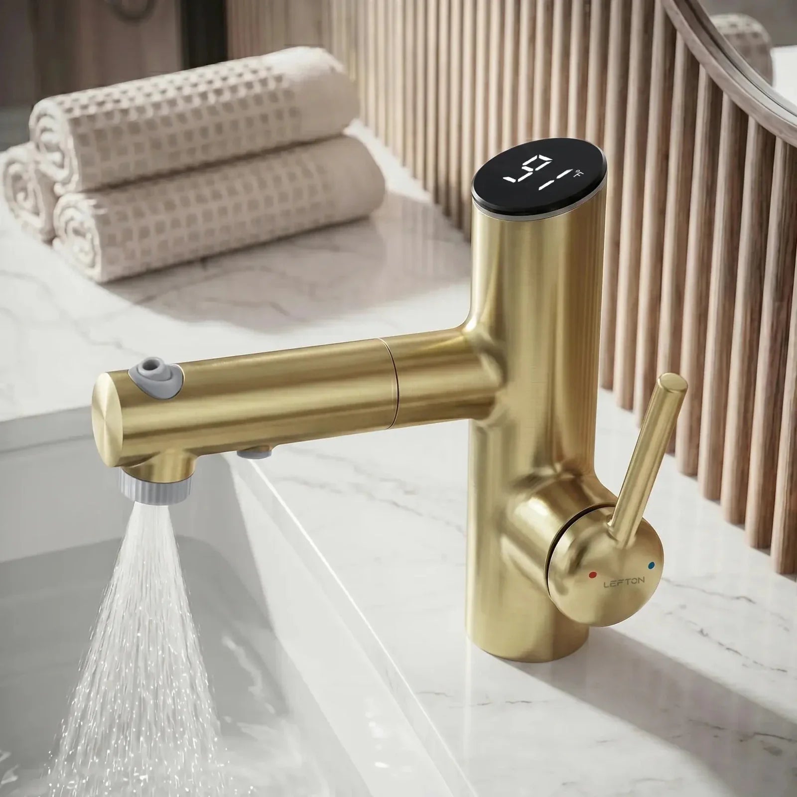 Lefton Single-Handle Bathroom Fountain Faucet With Temperature Display-BF2502
