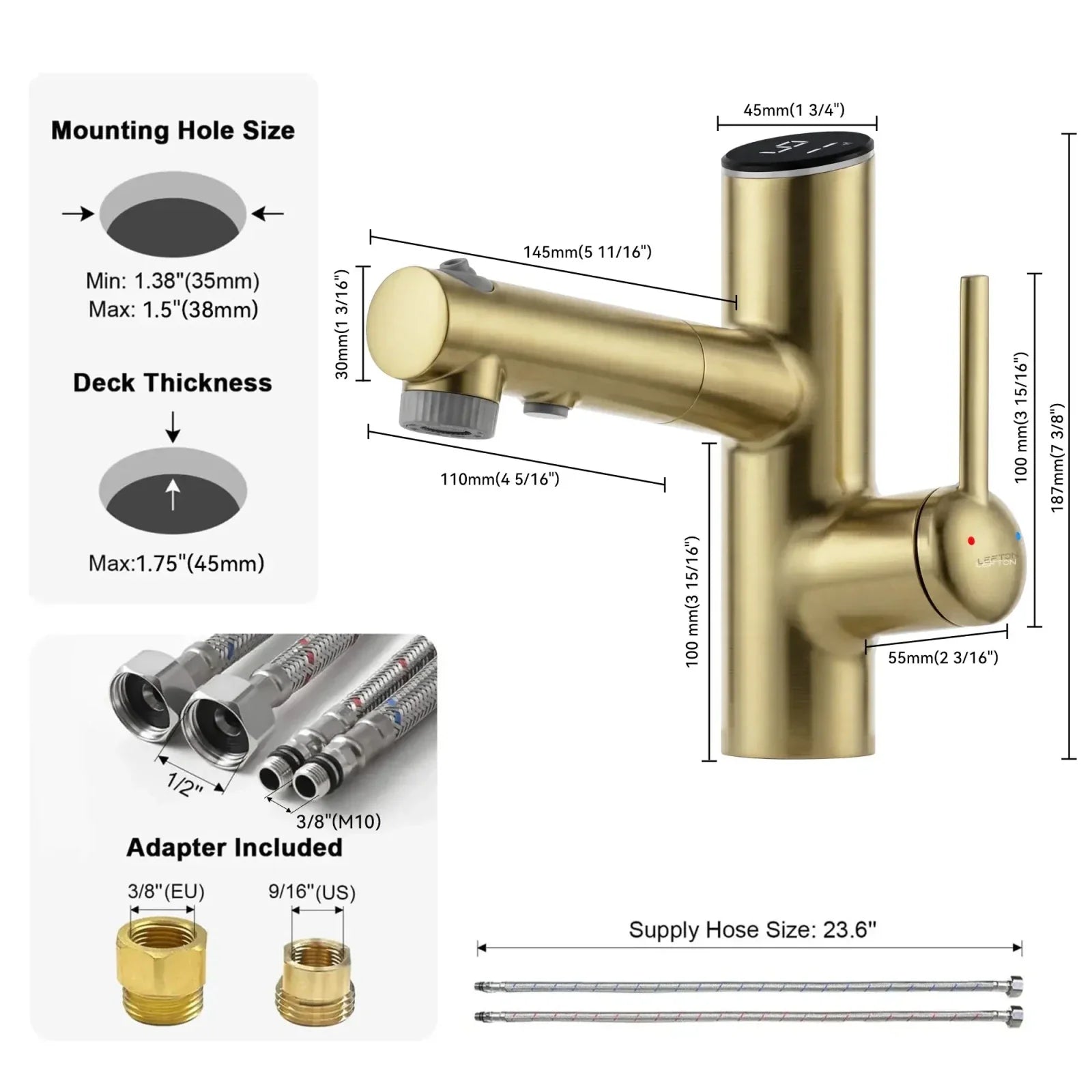 Lefton Single-Handle Bathroom Fountain Faucet With Temperature Display-BF2502