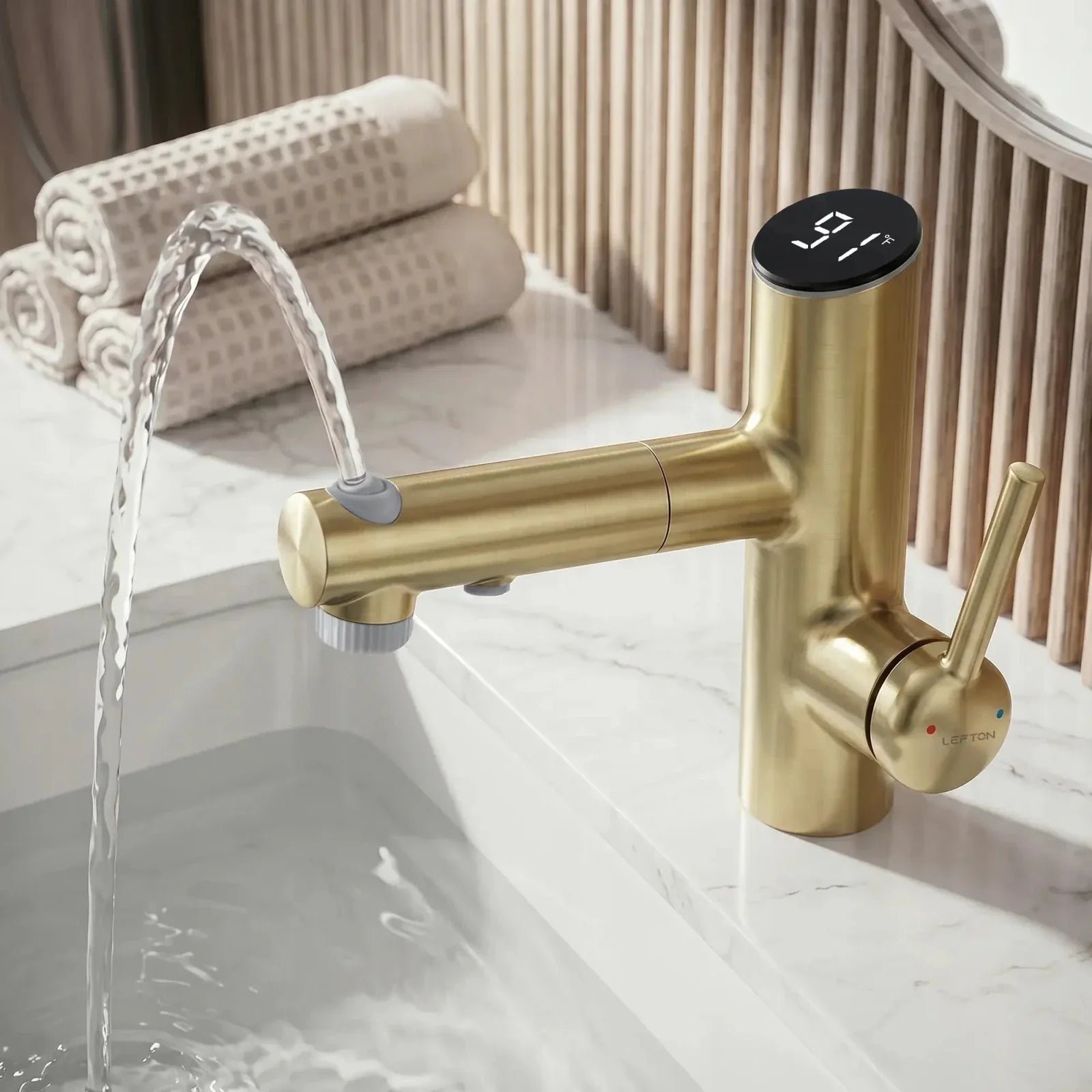 Lefton Single-Handle Bathroom Fountain Faucet With Temperature Display-BF2502