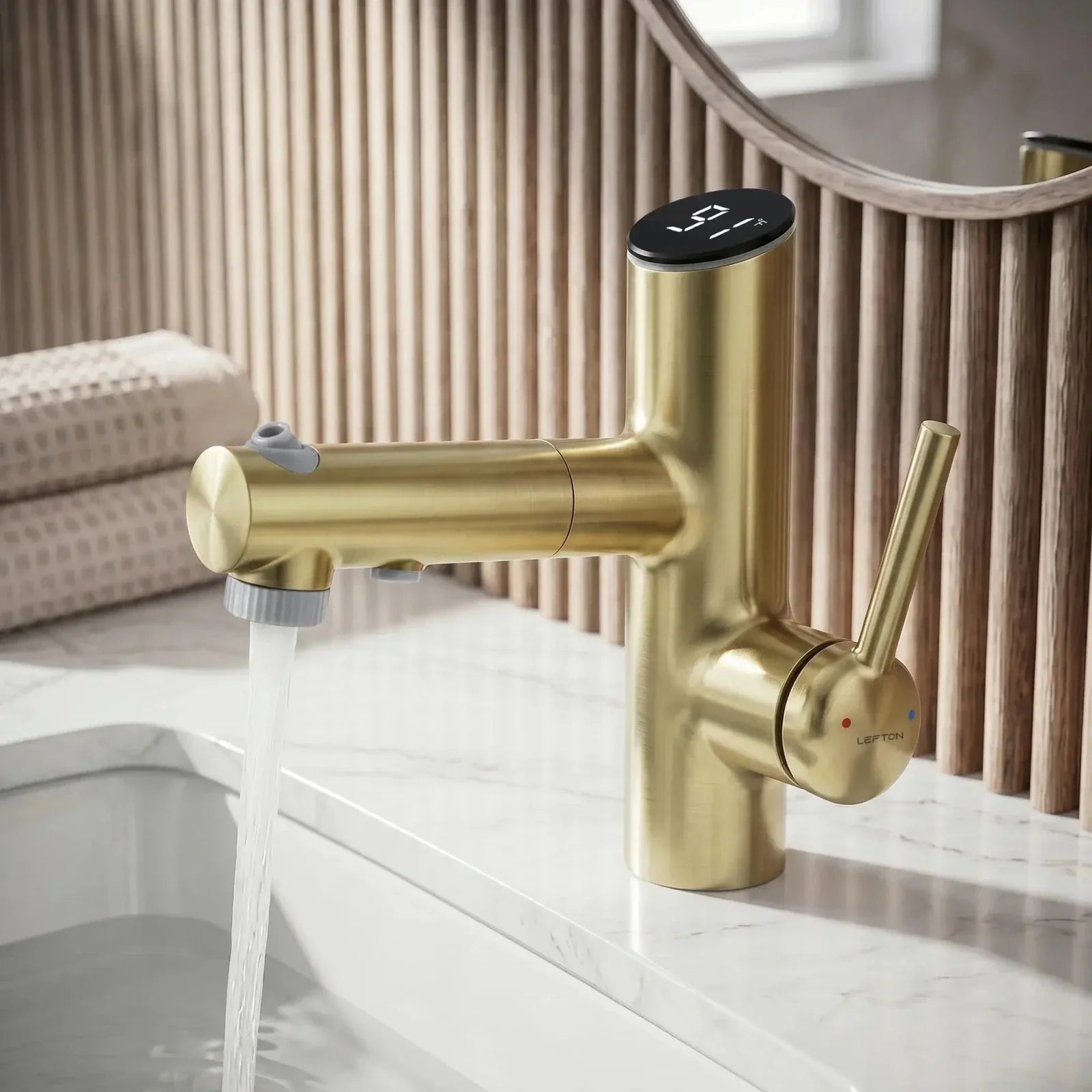 Lefton Single-Handle Bathroom Fountain Faucet With Temperature Display-BF2502