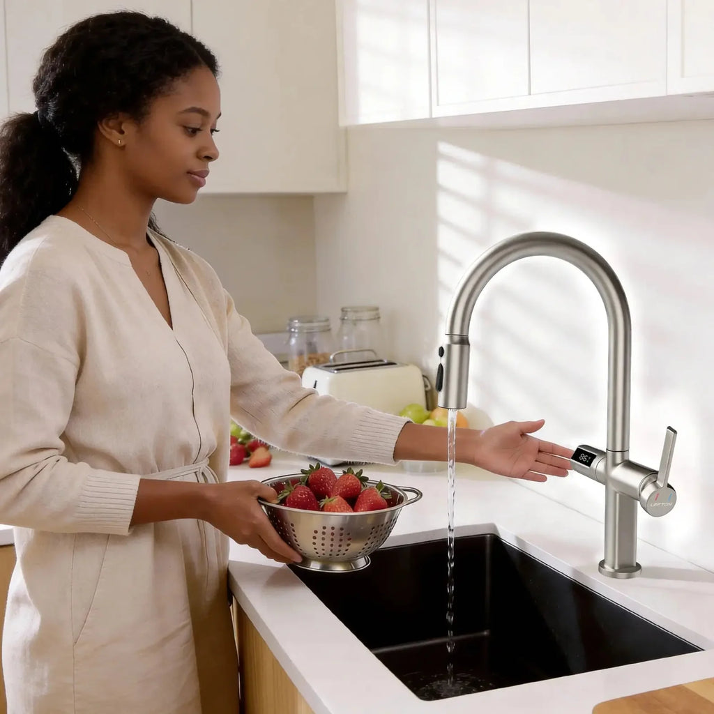 Recertified-Lefton Touchless Sensor Kitchen Faucet with Temperature Display-KF2206-US