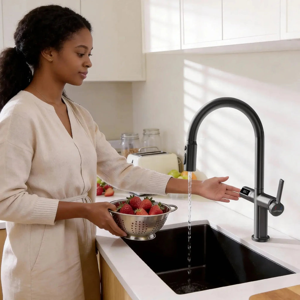 Recertified-Lefton Touchless Sensor Kitchen Faucet with Temperature Display-KF2206-US