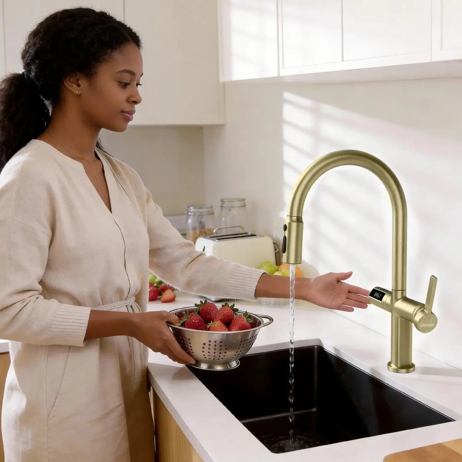 Recertified-Lefton Touchless Sensor Kitchen Faucet with Temperature Display-KF2206-US