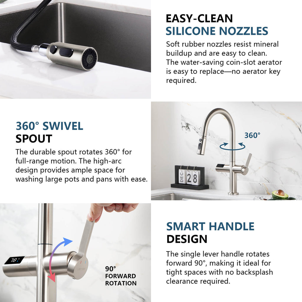 Recertified-Lefton Touchless Sensor Kitchen Faucet with Temperature Display-KF2206-US