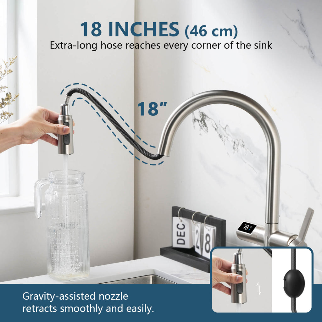 Recertified-Lefton Touchless Sensor Kitchen Faucet with Temperature Display-KF2206-US