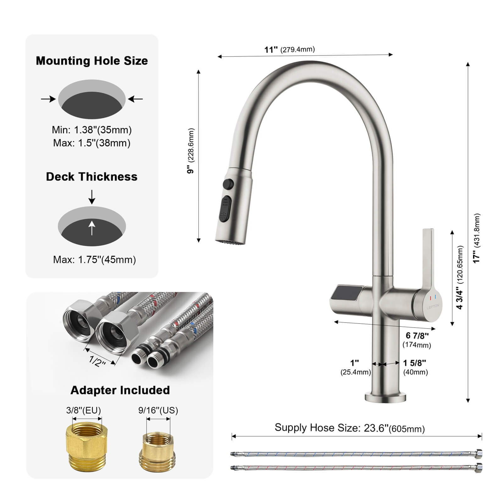 Recertified-Lefton Touchless Sensor Kitchen Faucet with Temperature Display-KF2206-US