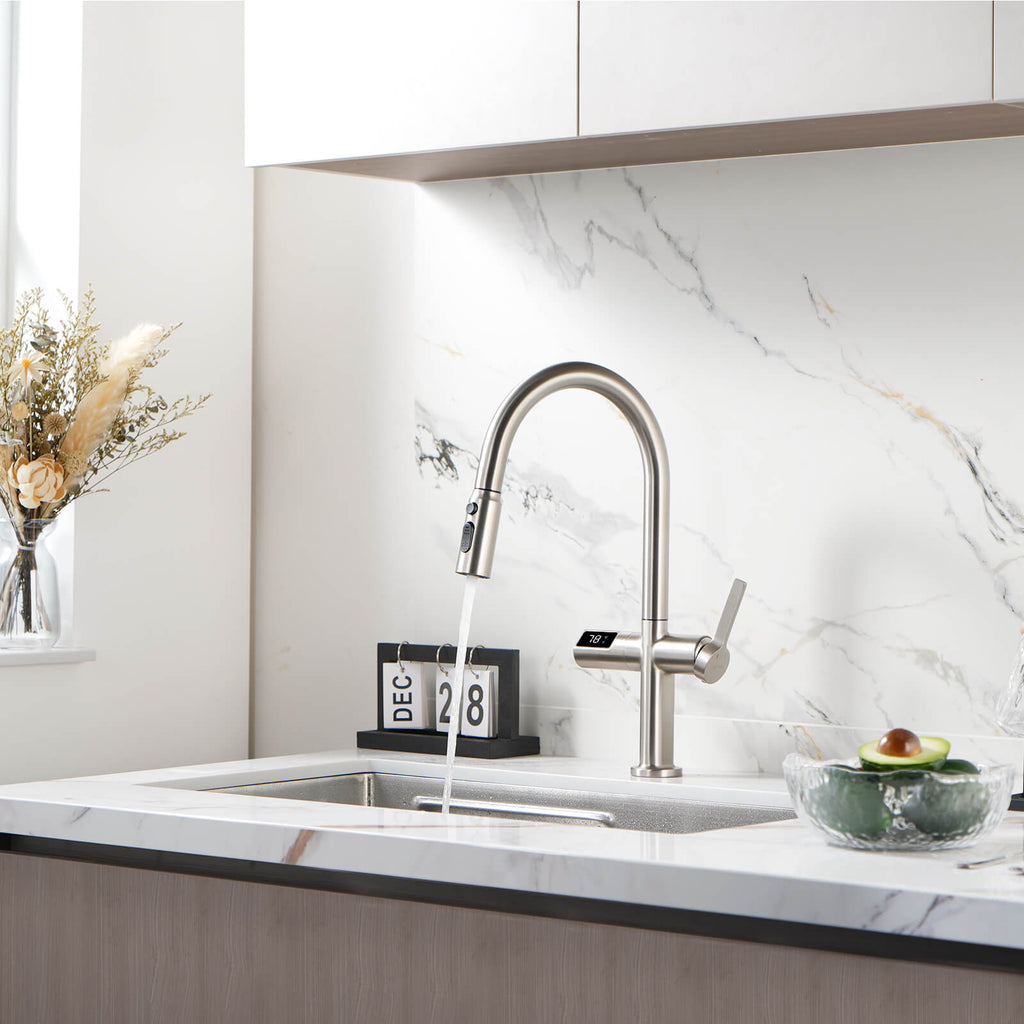 Recertified-Lefton Touchless Sensor Kitchen Faucet with Temperature Display-KF2206-US