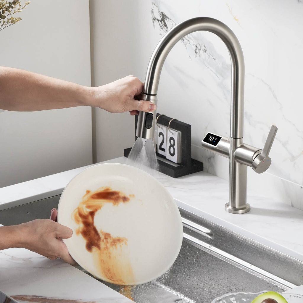Recertified-Lefton Touchless Sensor Kitchen Faucet with Temperature Display-KF2206-US