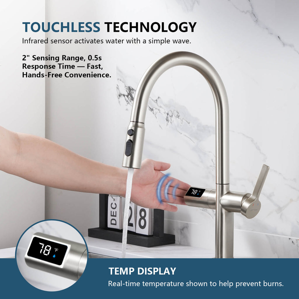 Recertified-Lefton Touchless Sensor Kitchen Faucet with Temperature Display-KF2206-US