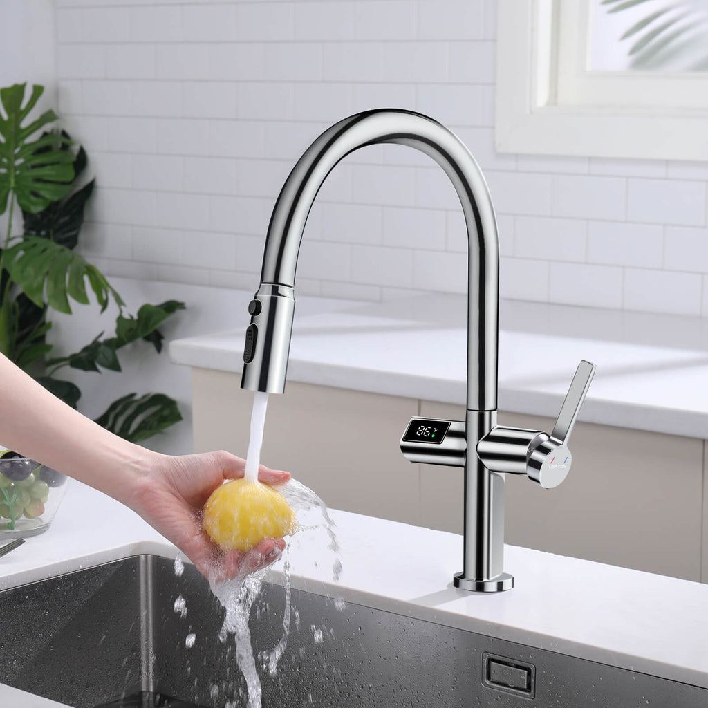 Recertified-Lefton Touchless Sensor Kitchen Faucet with Temperature Display-KF2206-US