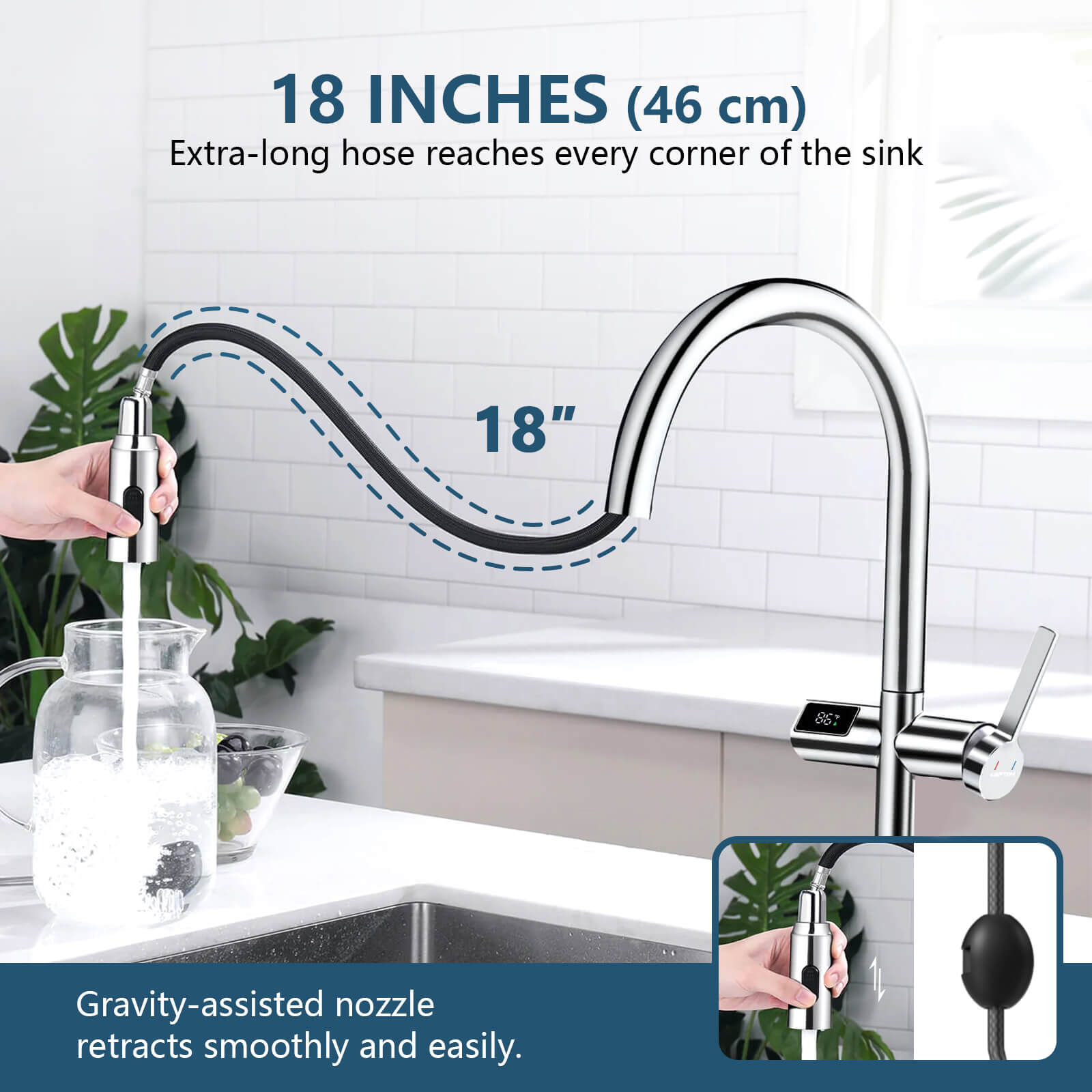 Recertified-Lefton Touchless Sensor Kitchen Faucet with Temperature Display-KF2206-US