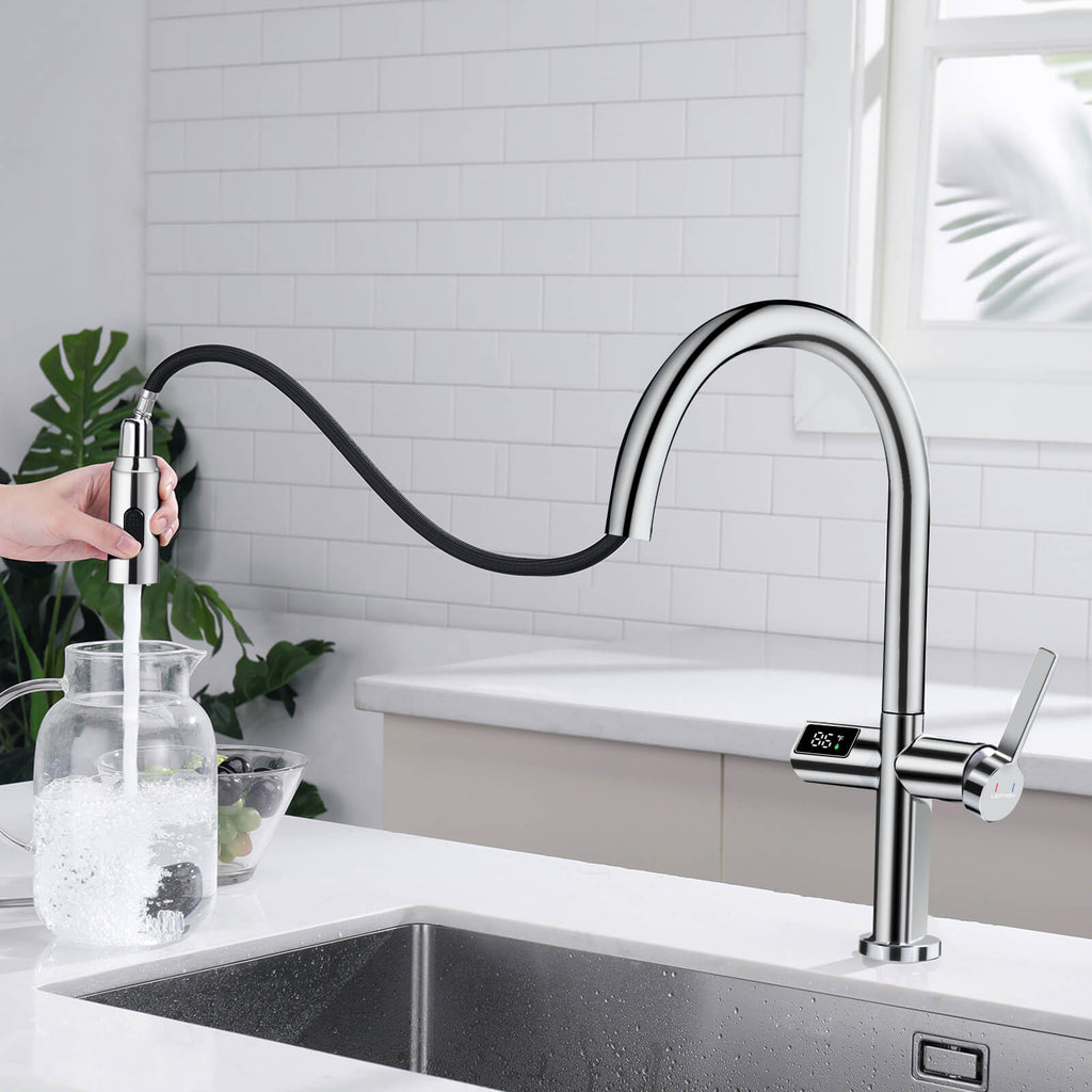 Recertified-Lefton Touchless Sensor Kitchen Faucet with Temperature Display-KF2206-US