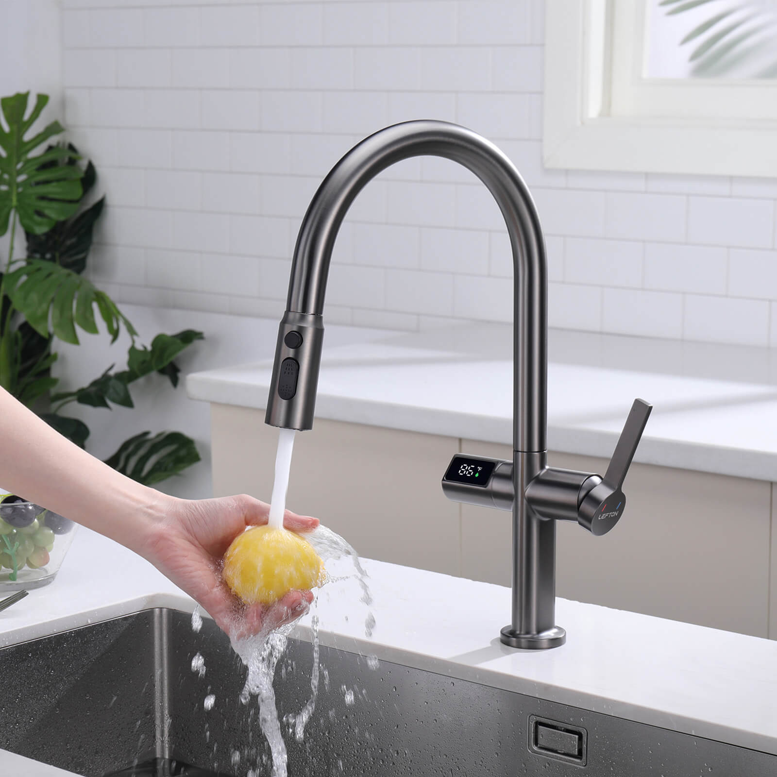 Recertified-Lefton Touchless Sensor Kitchen Faucet with Temperature Display-KF2206-US