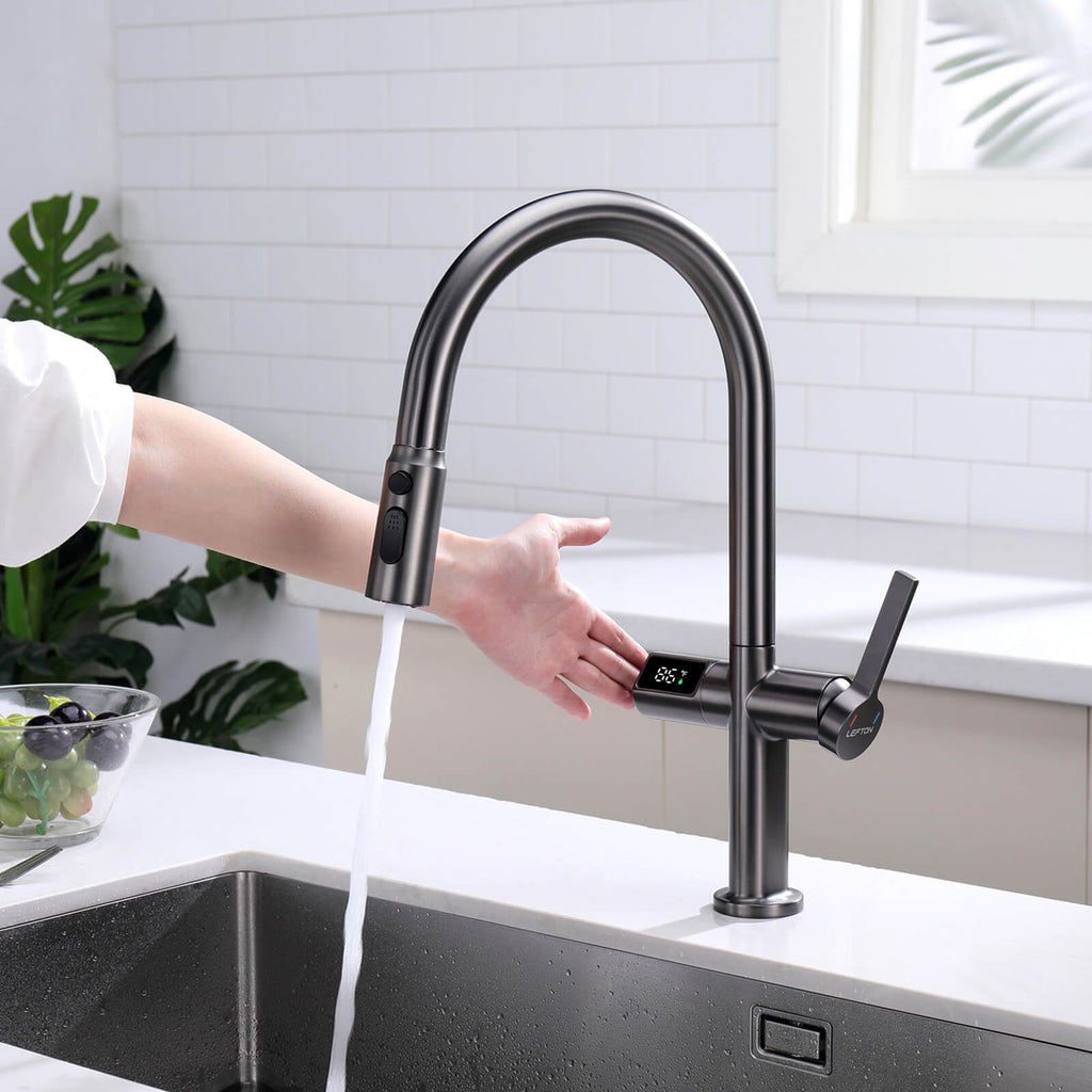 Recertified-Lefton Touchless Sensor Kitchen Faucet with Temperature Display-KF2206-US