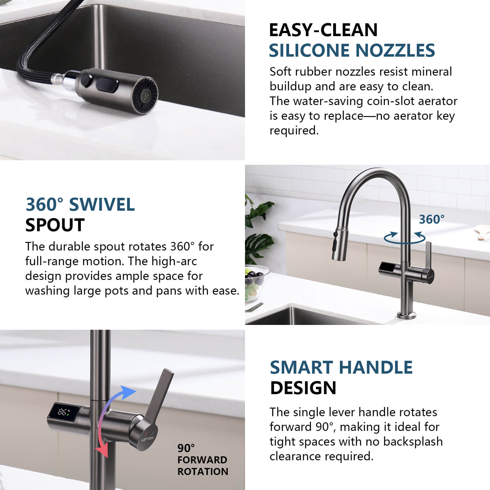 Recertified-Lefton Touchless Sensor Kitchen Faucet with Temperature Display-KF2206-US