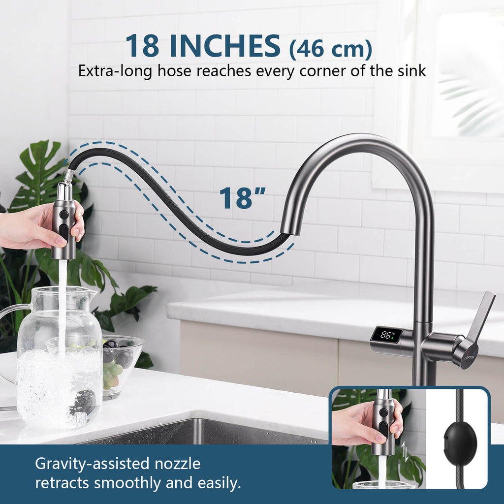 Recertified-Lefton Touchless Sensor Kitchen Faucet with Temperature Display-KF2206-US